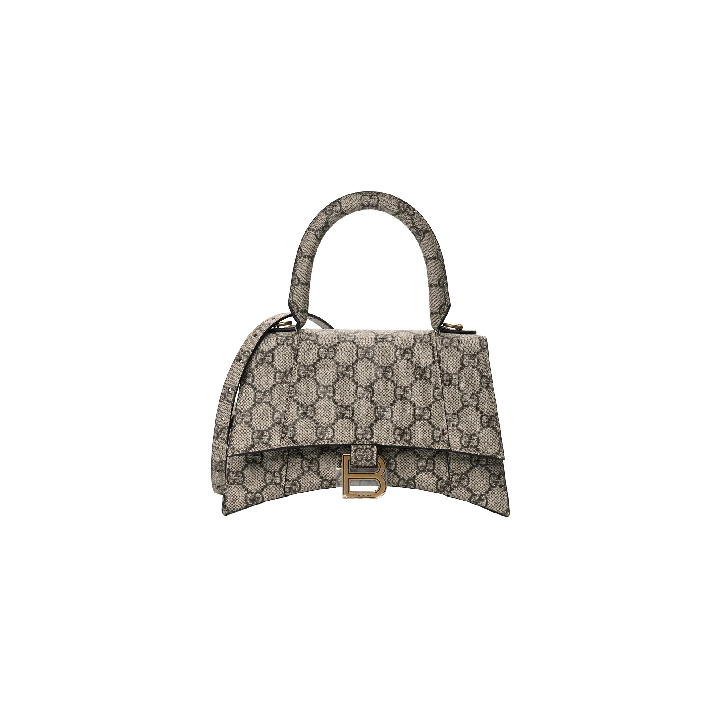 BALENCIAGA X GUCCI GG SUPREME MONOGRAM SMALL HOURGLASS TOP HANDLE BAG BEIGE EBONY 681697 (22.5*14.5*10cm)